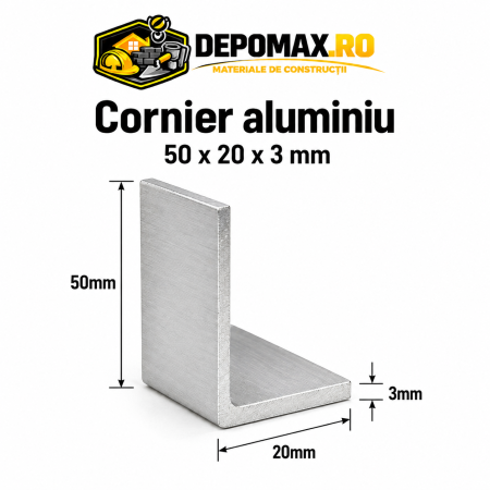 Cornier aluminiu 50 x 20 x 3 mm, 6 metri (EN AW-6060)